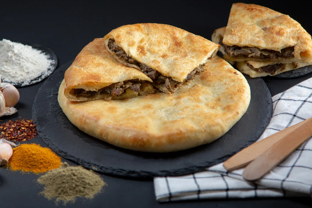 Shot of Kubdari - A traditional Svanetian pastry made with meat